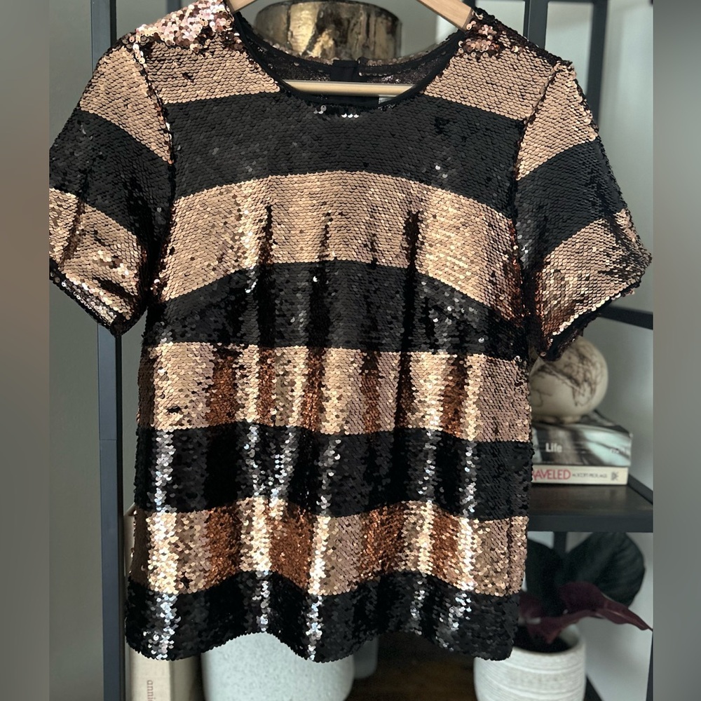 Anthropologie Maeve Short-Sleeve Sequin Striped Top Size - Picture 5 of 10